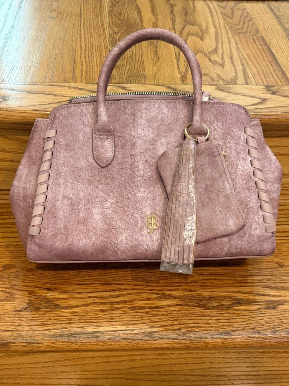 Julia Buxton Ludlow Whipstitch Satchel Bag Mauve